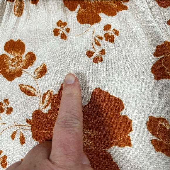 Garnet Hill Orange Cream Floral Button Up Blouse Size Small Fall Autumn - Picture 12 of 13